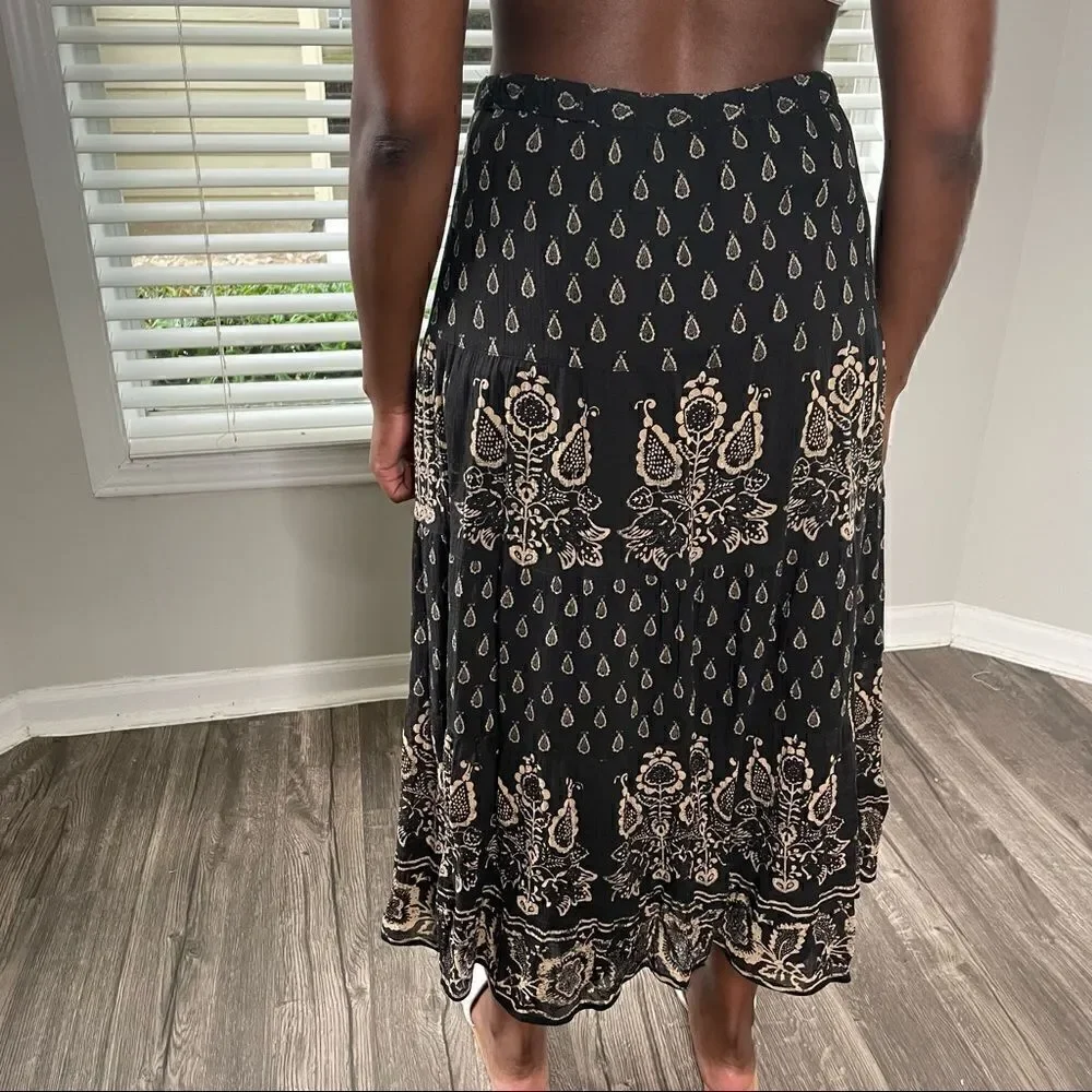 Lauren Ralph Lauren Floral Maxi Fare Skirt Paisley Elastic Waist Cotton Sz.MP